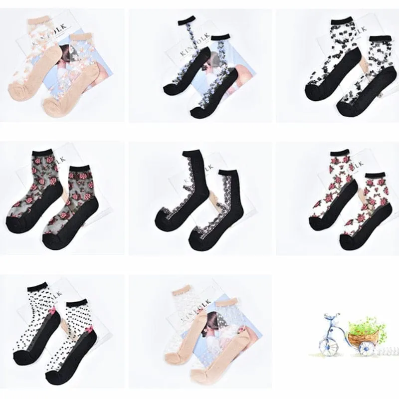 10 Pairs Spring and Summer Ladies Invisible Lace Socks Floral Ankle Socks