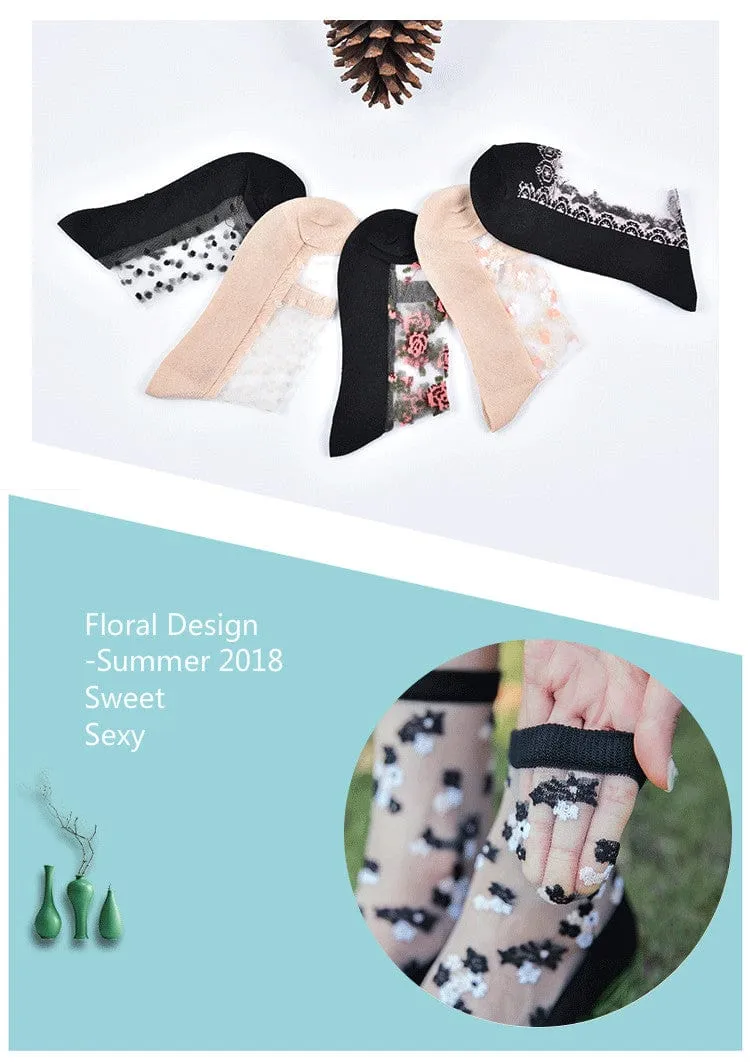 10 Pairs Spring and Summer Ladies Invisible Lace Socks Floral Ankle Socks