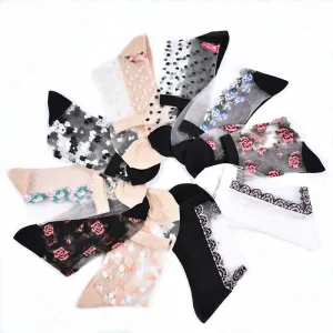 10 Pairs Spring and Summer Ladies Invisible Lace Socks Floral Ankle Socks