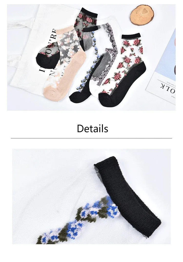 10 Pairs Spring and Summer Ladies Invisible Lace Socks Floral Ankle Socks