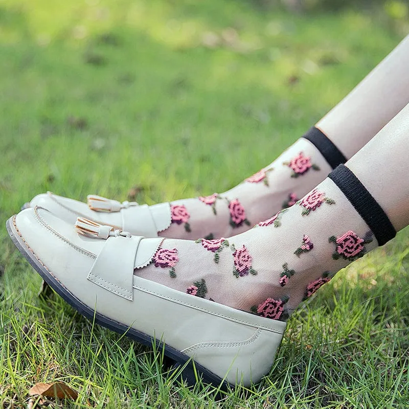 10 Pairs Spring and Summer Ladies Invisible Lace Socks Floral Ankle Socks