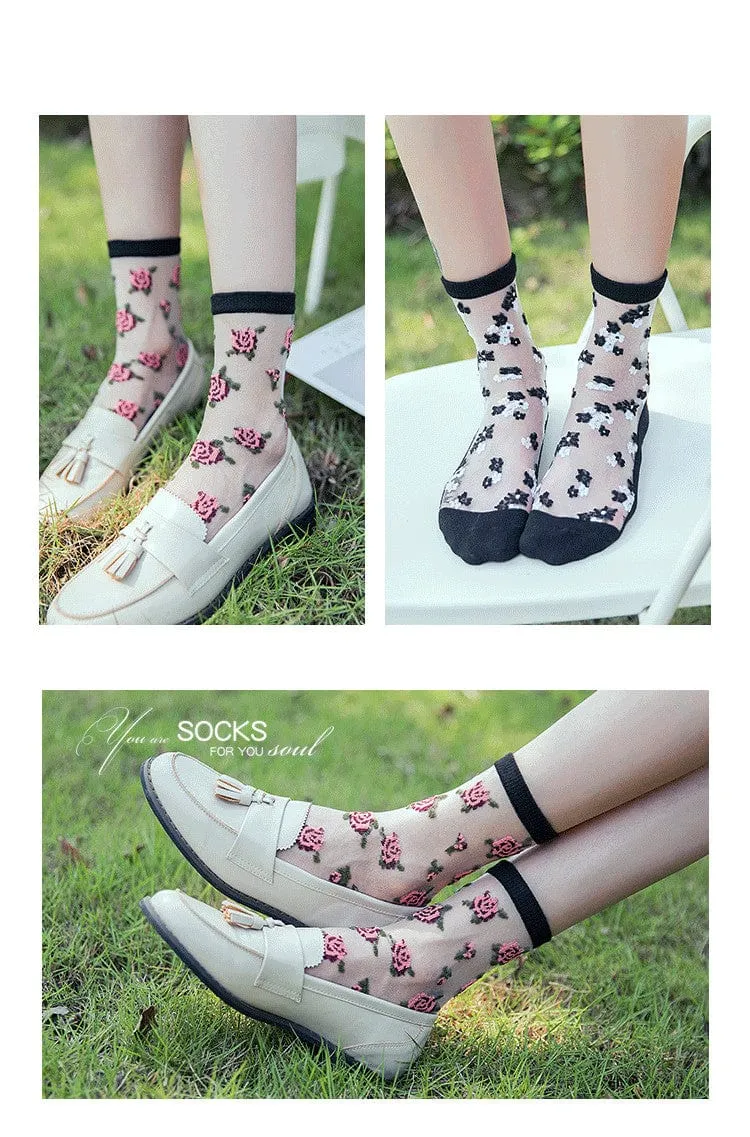 10 Pairs Spring and Summer Ladies Invisible Lace Socks Floral Ankle Socks
