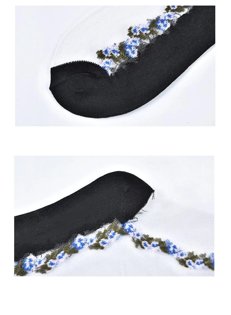 10 Pairs Spring and Summer Ladies Invisible Lace Socks Floral Ankle Socks