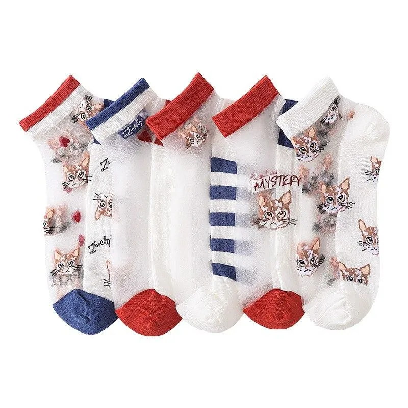 5 Pairs Women Cartoon Fruit Design Silk Socks