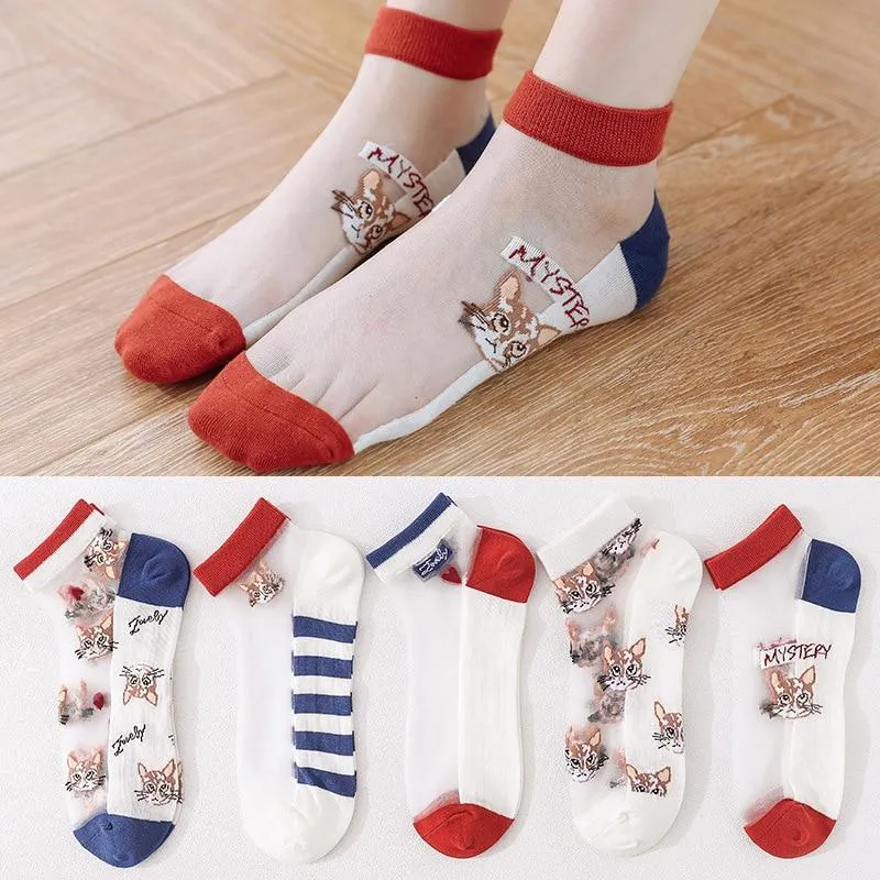 5 Pairs Women Cartoon Fruit Design Silk Socks