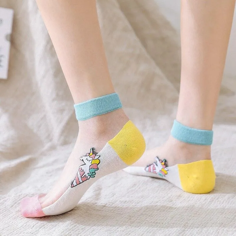 5 Pairs Women Cartoon Fruit Design Silk Socks