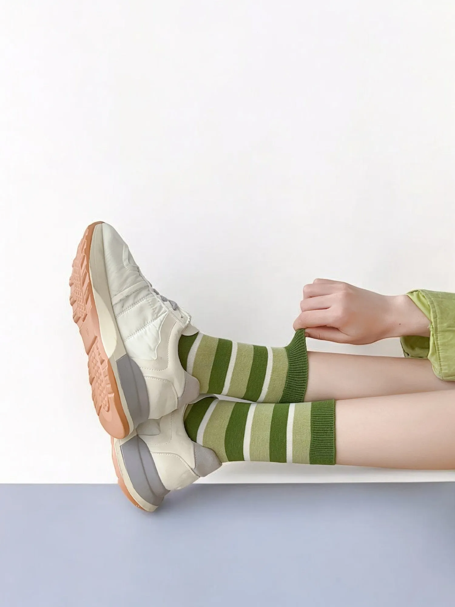 Anna-Kaci Women's Striped and Heart Embroidered Socks in Green Tones