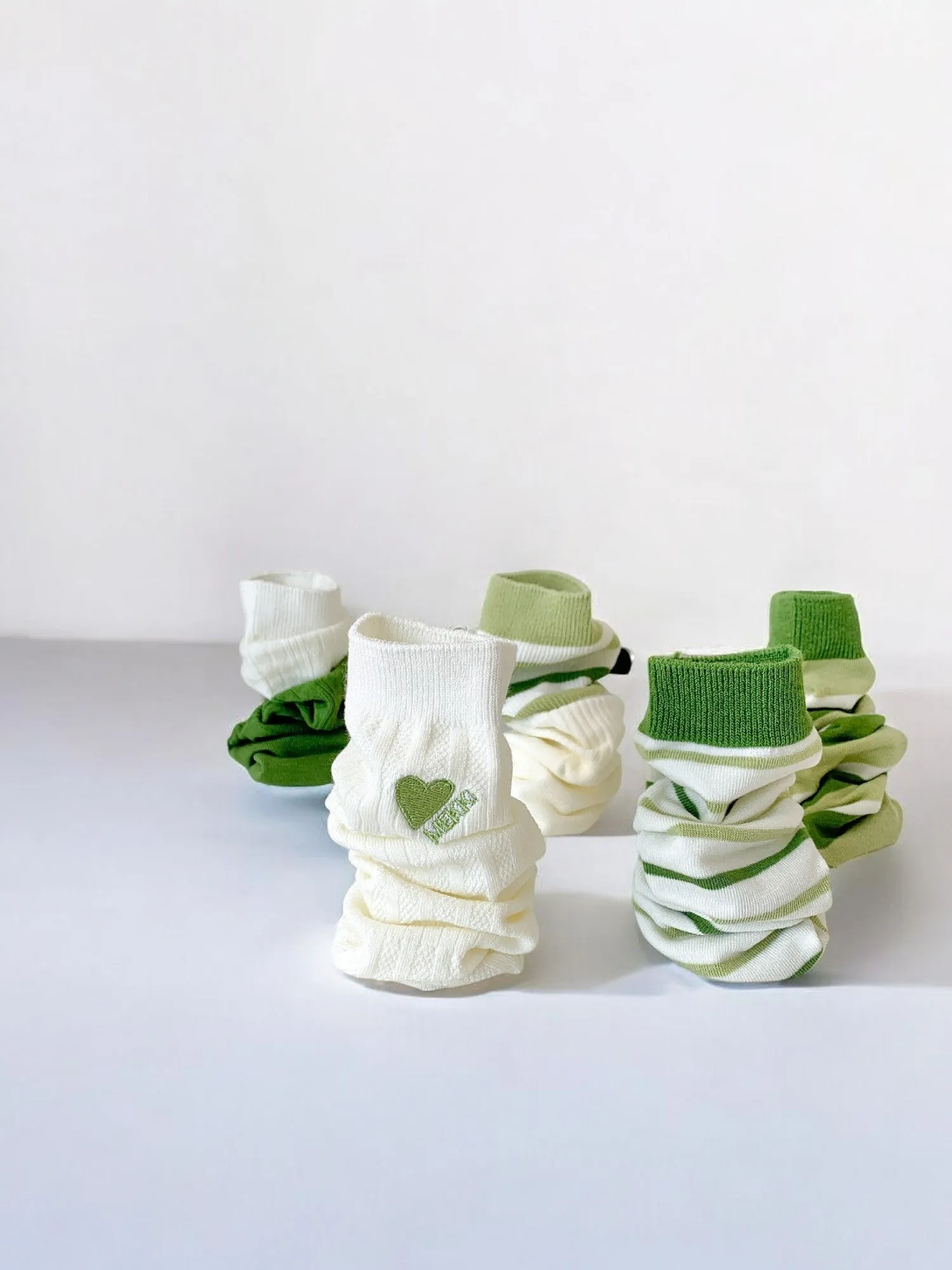 Anna-Kaci Women's Striped and Heart Embroidered Socks in Green Tones