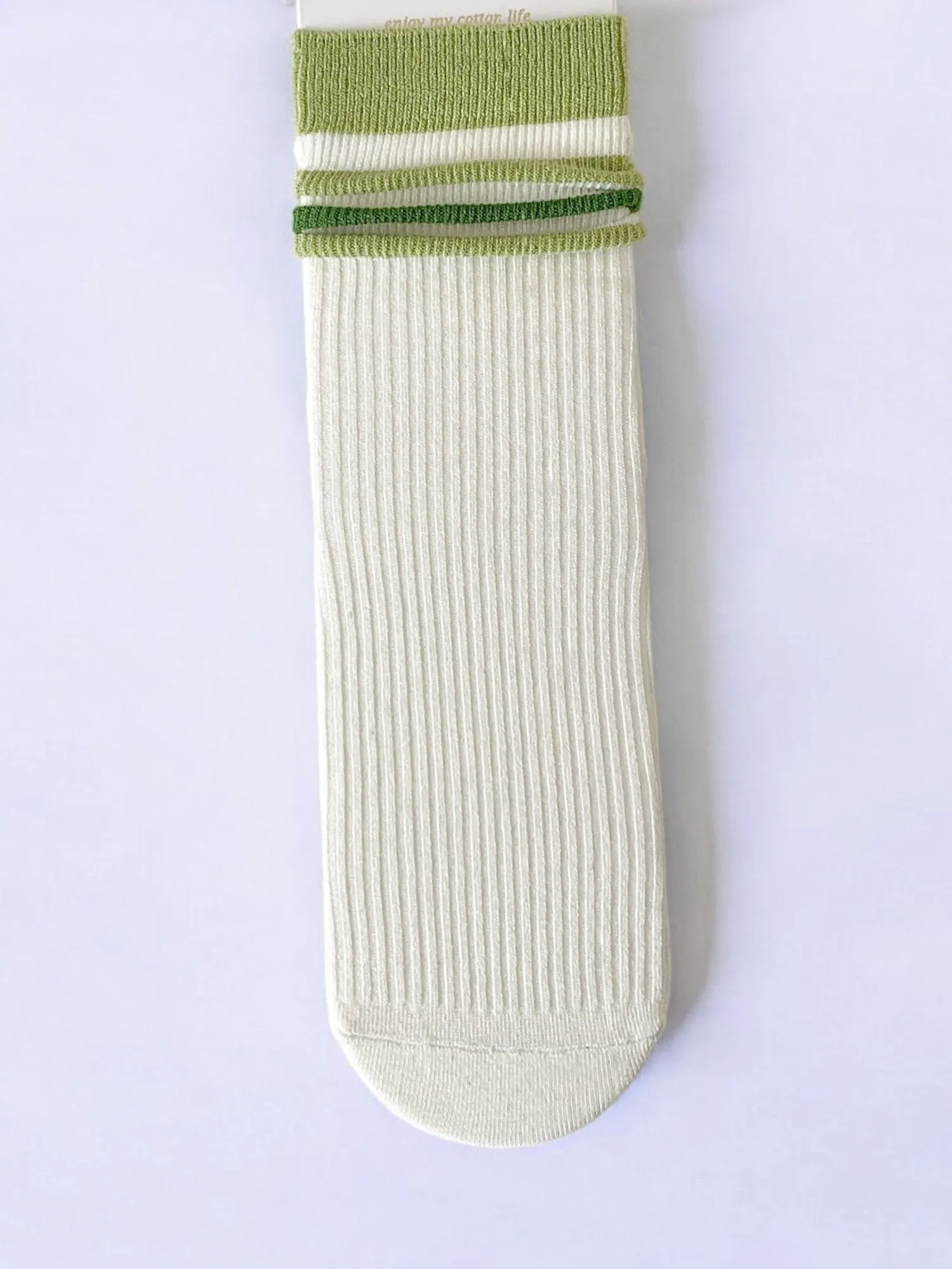 Anna-Kaci Women's Striped and Heart Embroidered Socks in Green Tones
