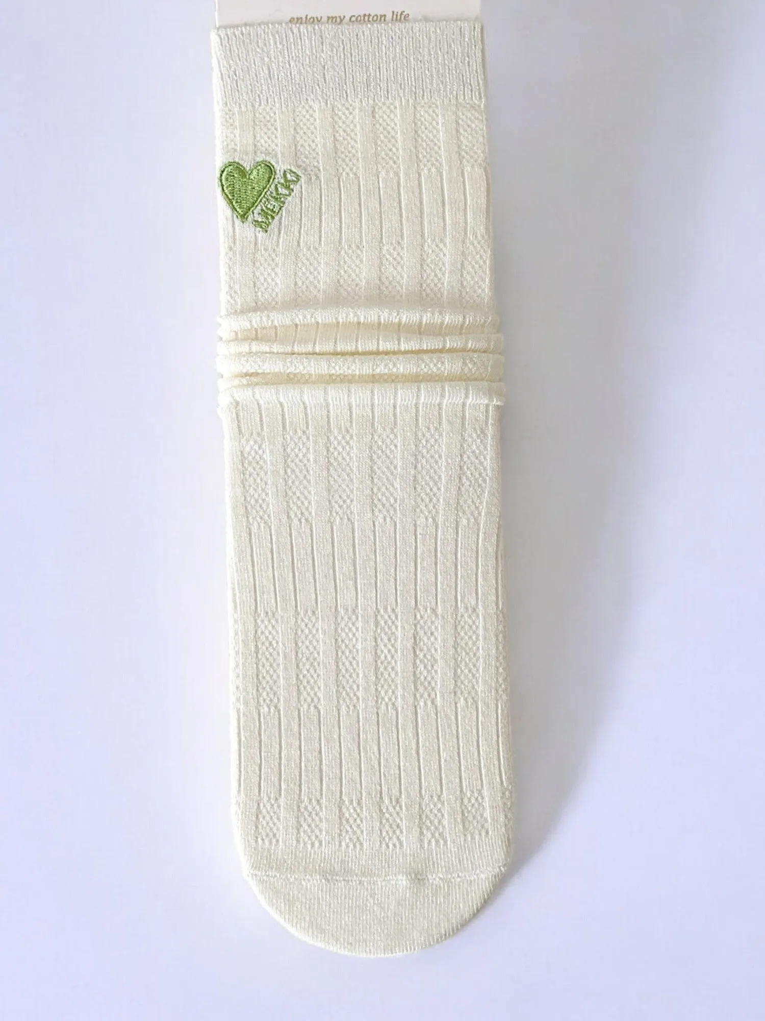 Anna-Kaci Women's Striped and Heart Embroidered Socks in Green Tones