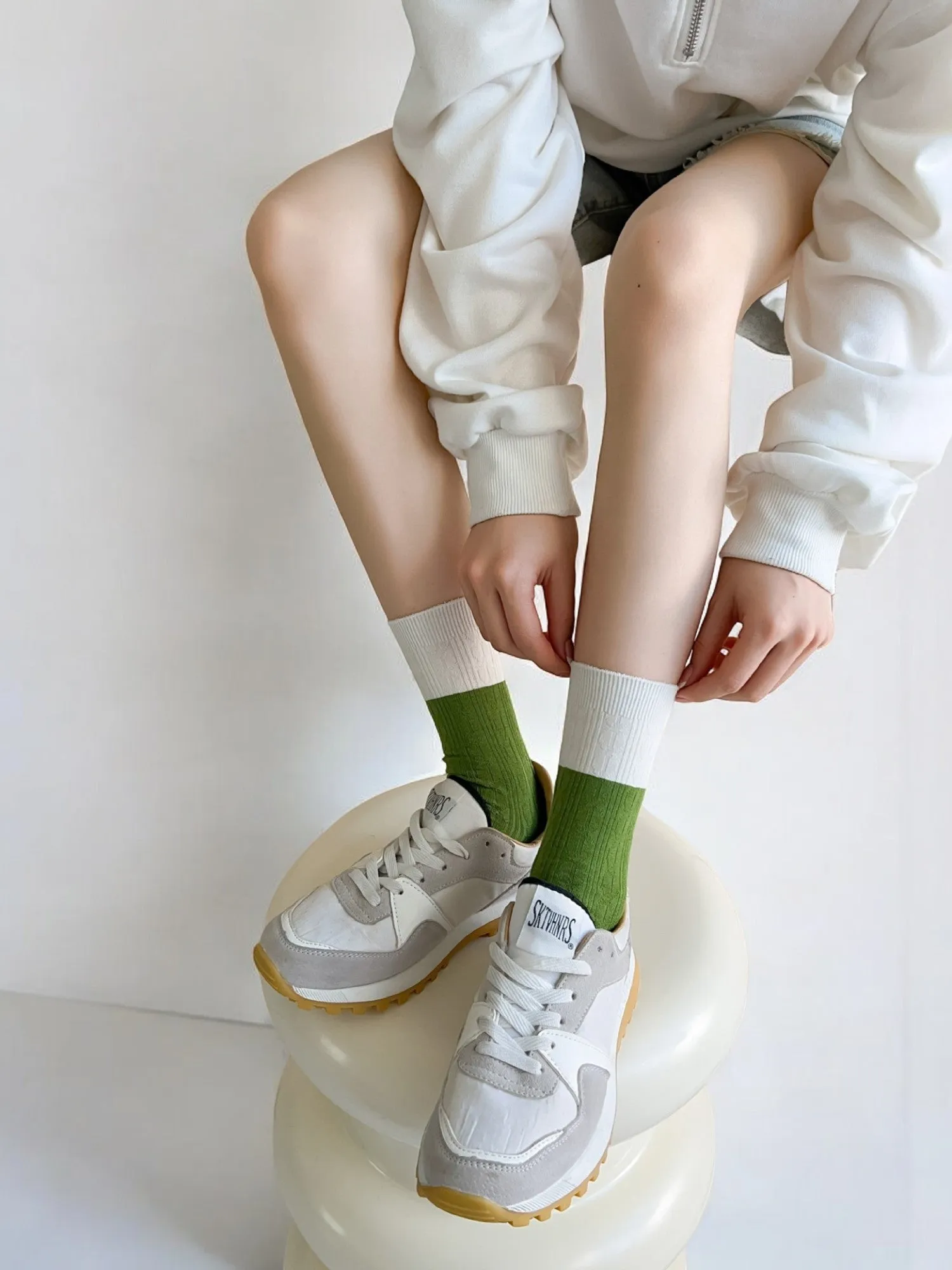 Anna-Kaci Women's Striped and Heart Embroidered Socks in Green Tones