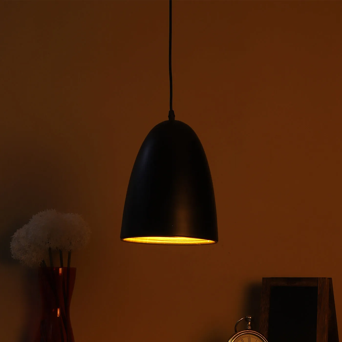 Black Metal Hanging Light - HL-012-HL-BK-GD - Included Bulb