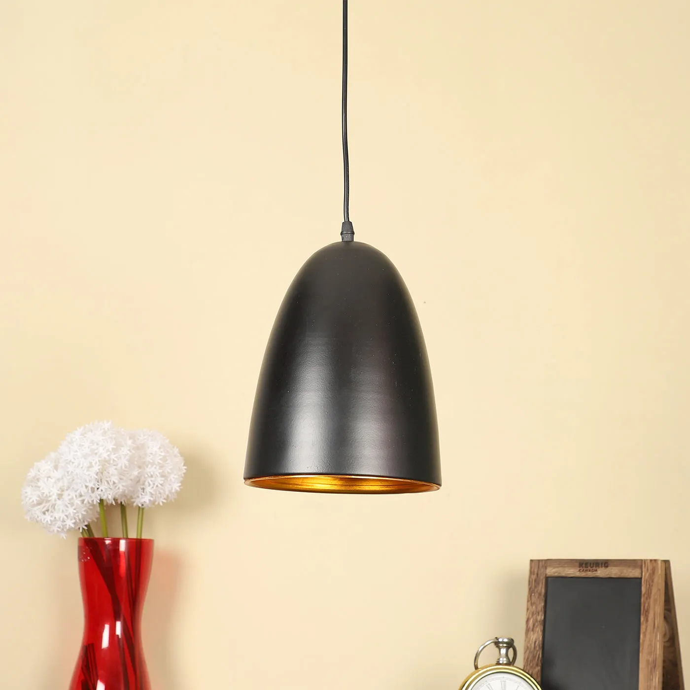 Black Metal Hanging Light - HL-012-HL-BK-GD - Included Bulb