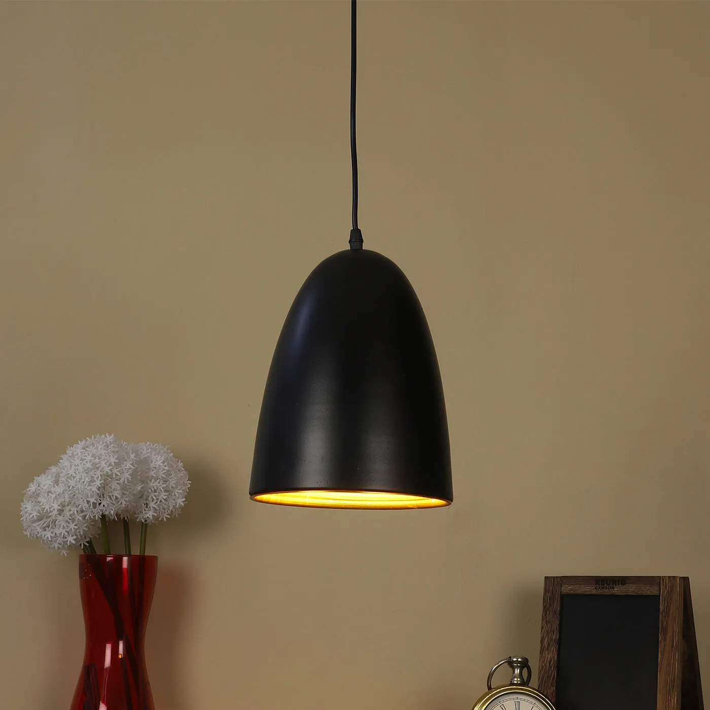 Black Metal Hanging Light - HL-012-HL-BK-GD - Included Bulb