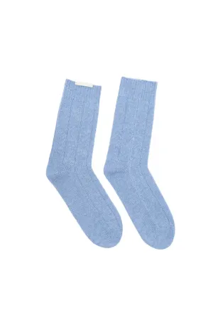 Blue Pure Cashmere Ribbed Women's Socks
