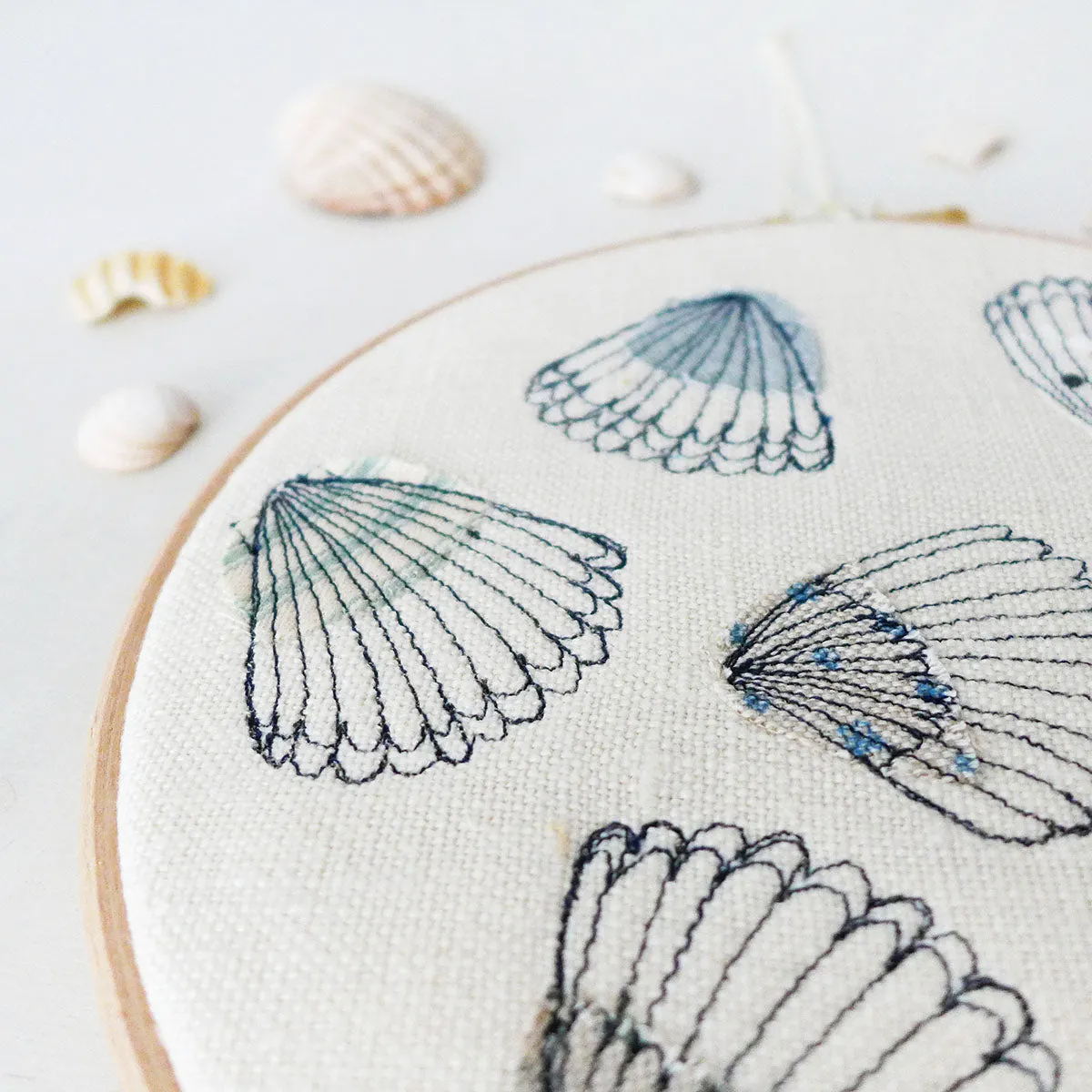 Cream Linen Cockles Embroidery Hoop Picture