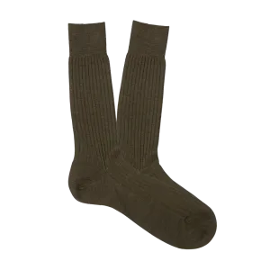 Dark Olive Merino Wool Ribbed Ankle Socks