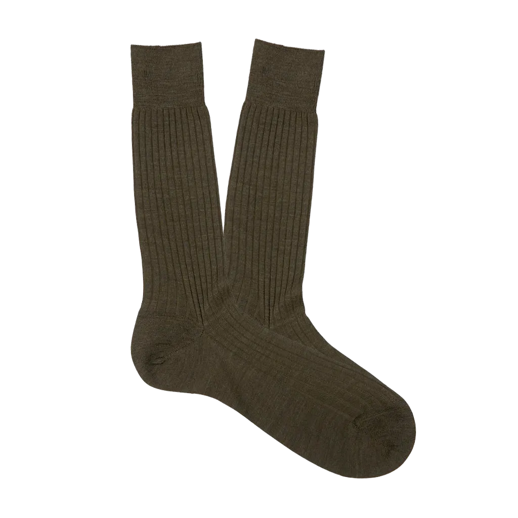 Dark Olive Merino Wool Ribbed Ankle Socks