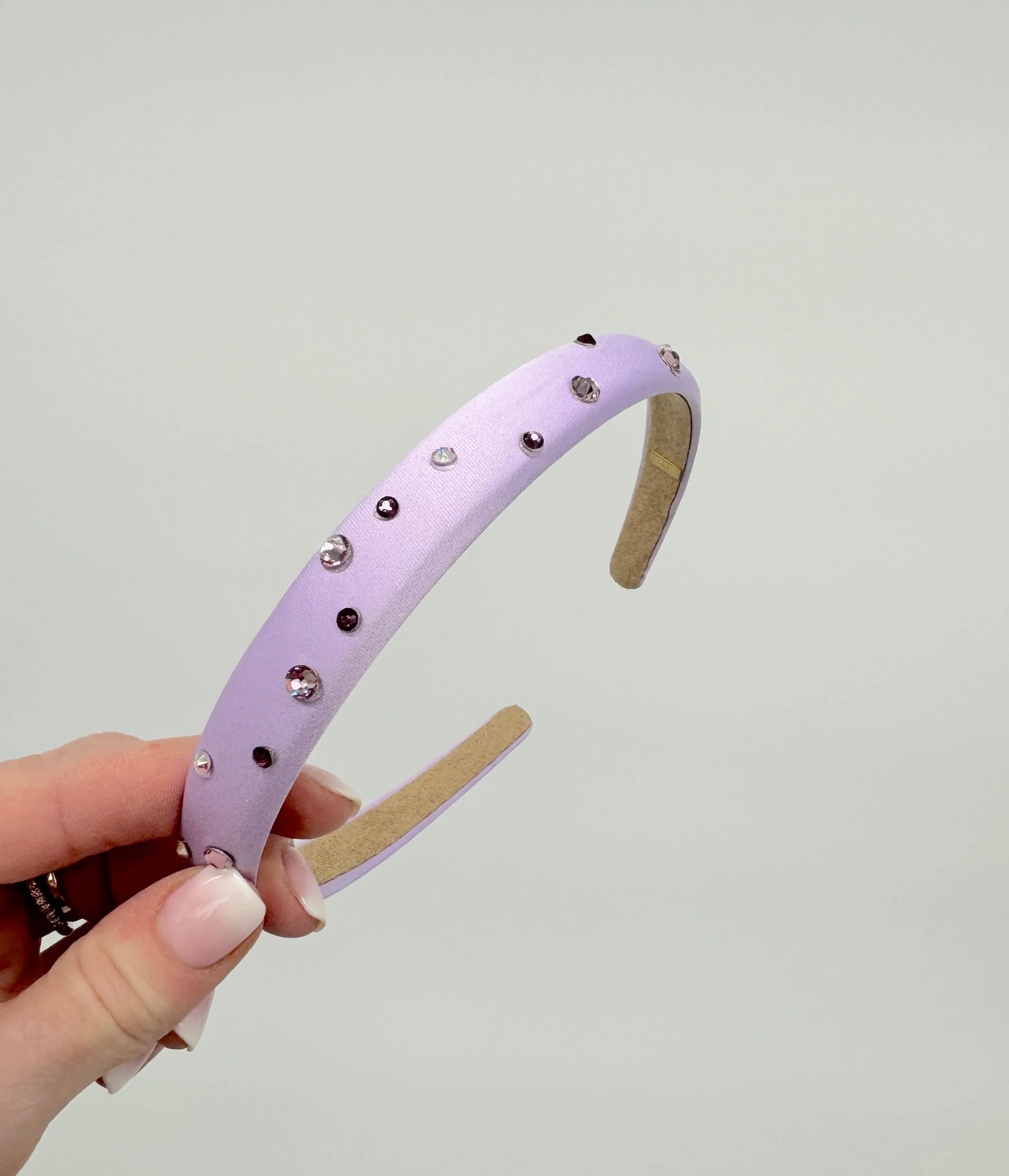 Girls Thin Satin Headband with Crystals