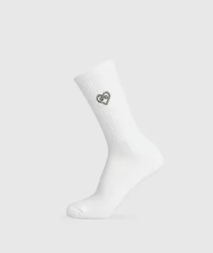 Gymshark Graphic Heart Crew Sock Single - White
