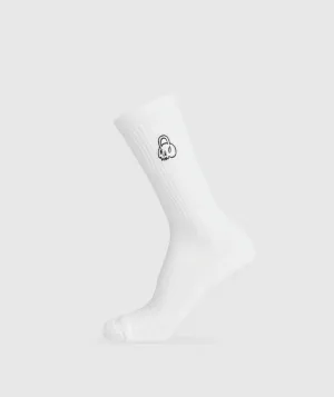 Gymshark Graphic Kettlebell Crew Sock Single - White