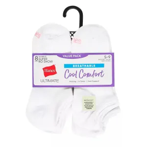 Hanes Women's Ultimate Cool Comfort Socks, 8 Pairs HWUBS8 Hanes Breathable Super Low-Top No-Show Socks black/gray