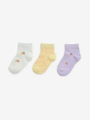 HOP Kids Lilac Floral Design Socks - Pack of 3