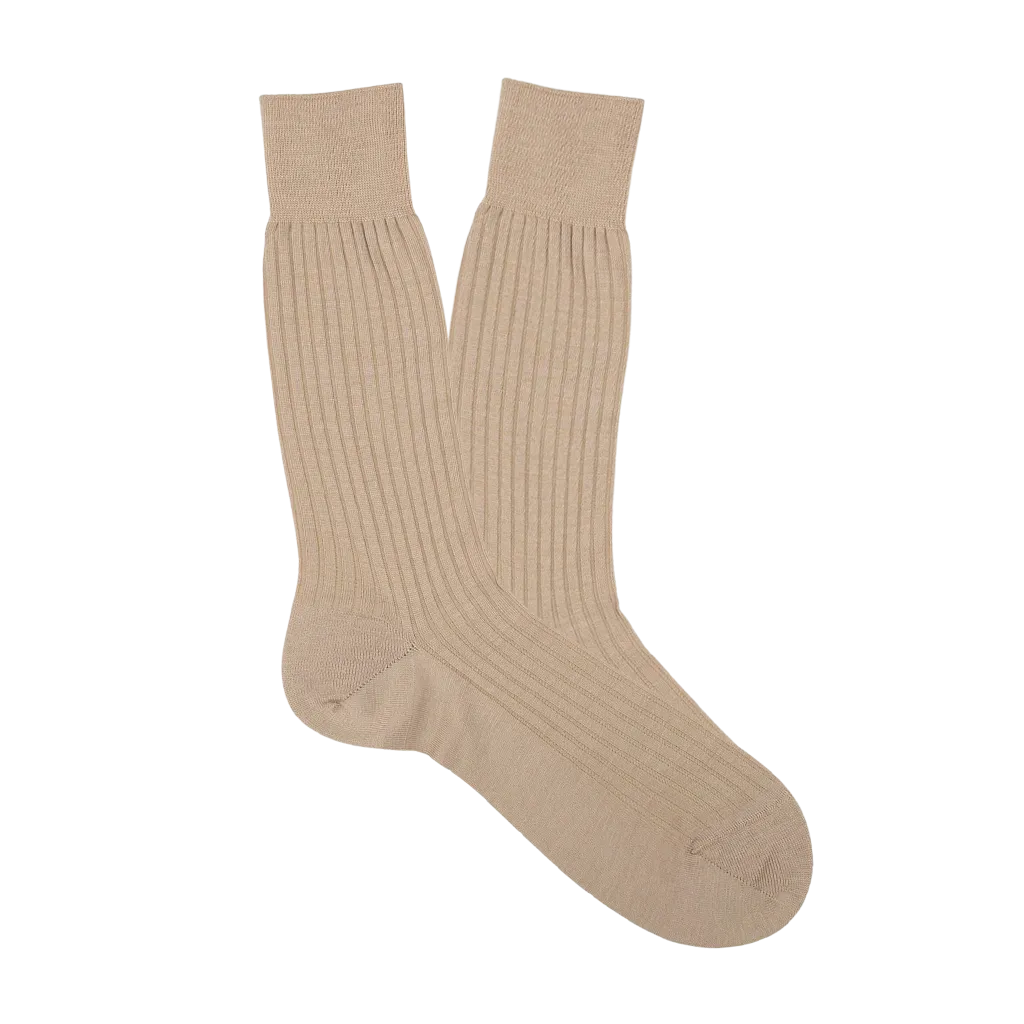 Light Khaki Merino Wool Ribbed Ankle Socks