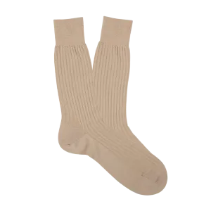 Light Khaki Merino Wool Ribbed Ankle Socks