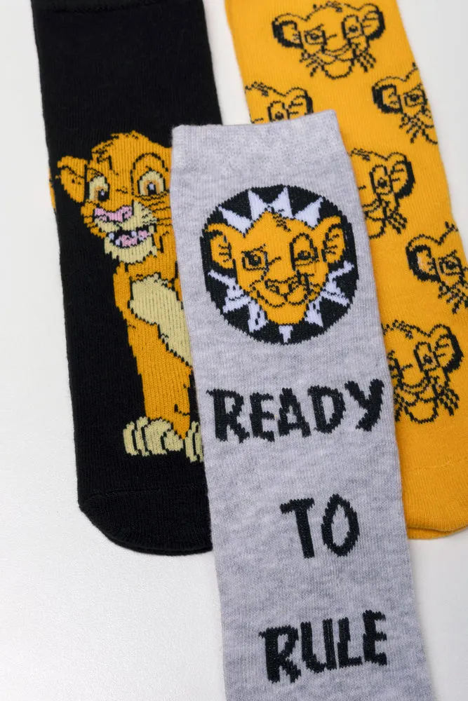 Lion King 3 Pack Socks Black