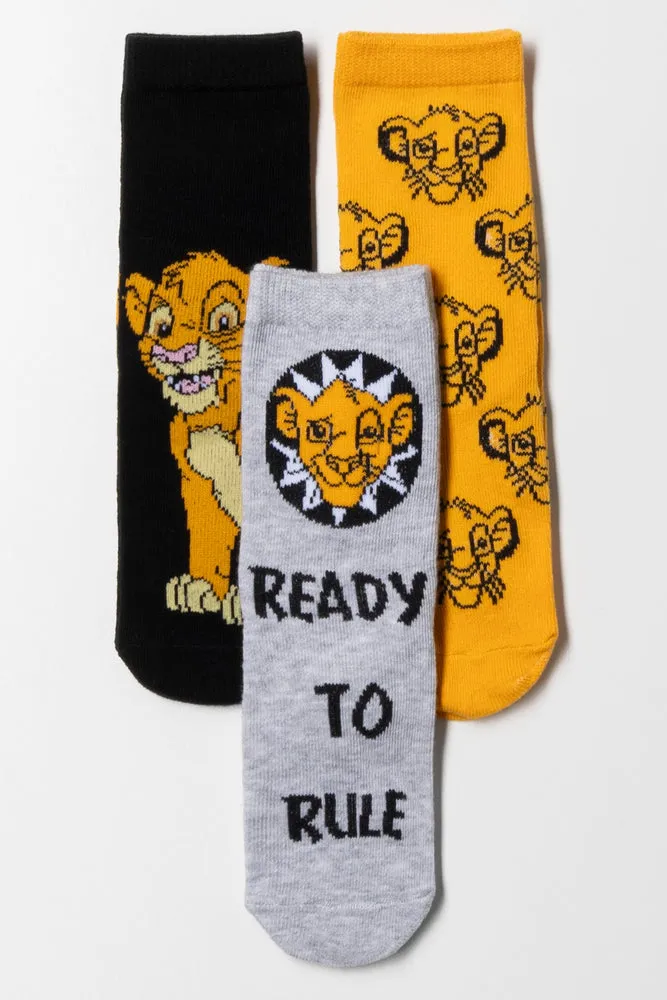 Lion King 3 Pack Socks Black