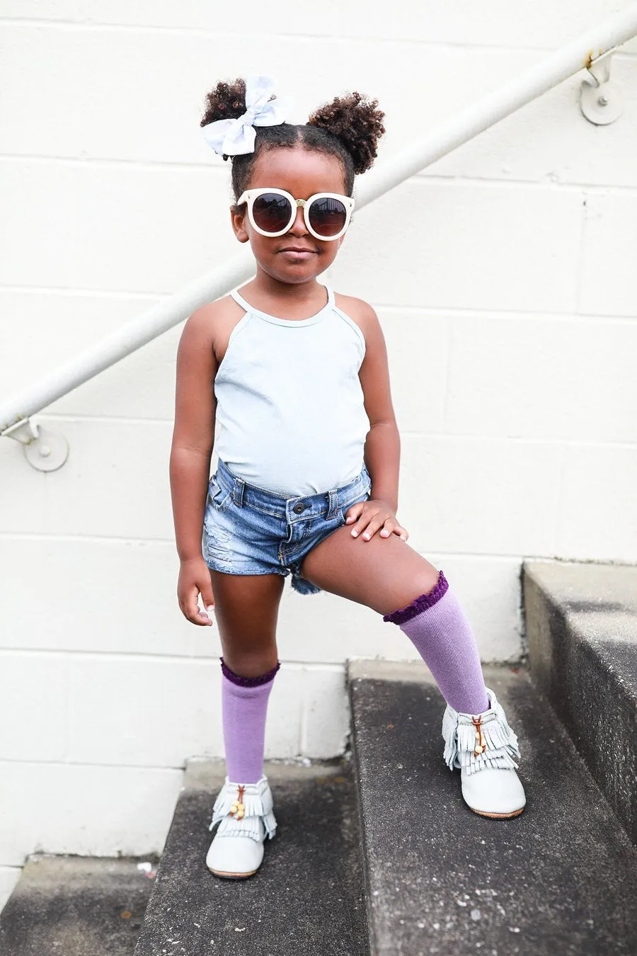 Little Stocking Co Lace Top Knee High Socks - Purple   Plum