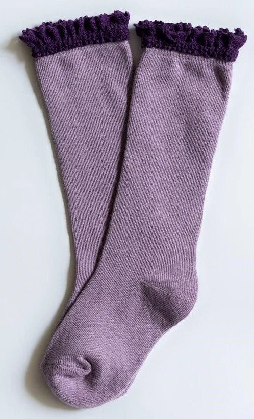 Little Stocking Co Lace Top Knee High Socks - Purple   Plum