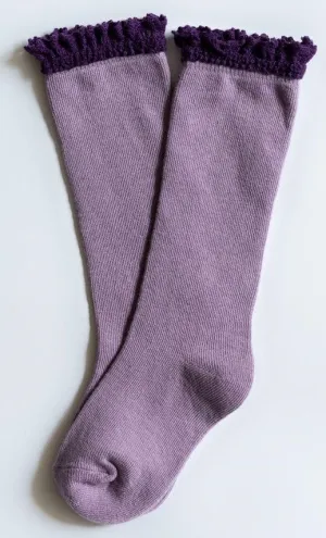Little Stocking Co Lace Top Knee High Socks - Purple   Plum