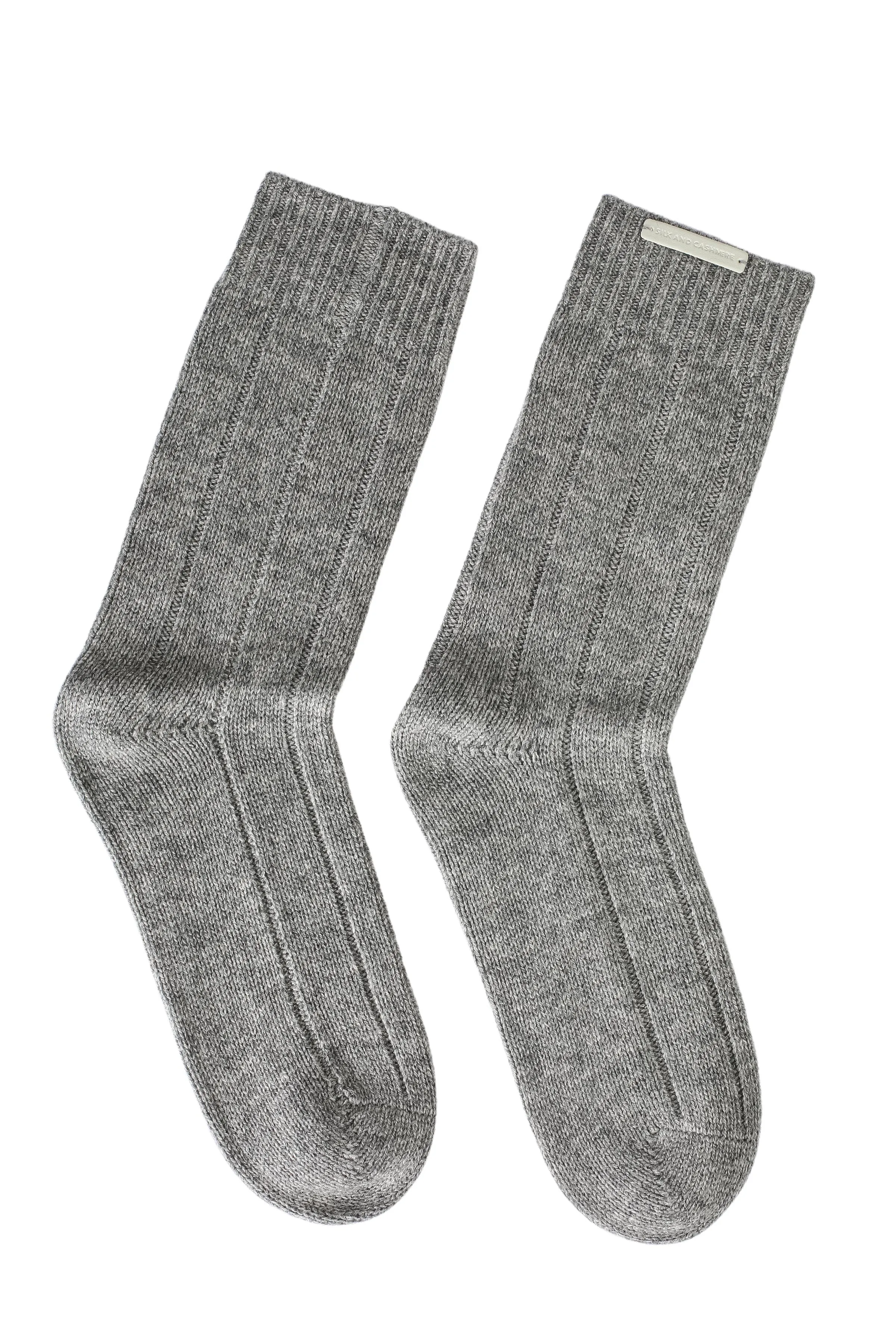 Medium Gray Melange Pure Cashmere Ribbed Women's Socks