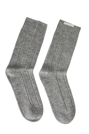 Medium Gray Melange Pure Cashmere Ribbed Women's Socks