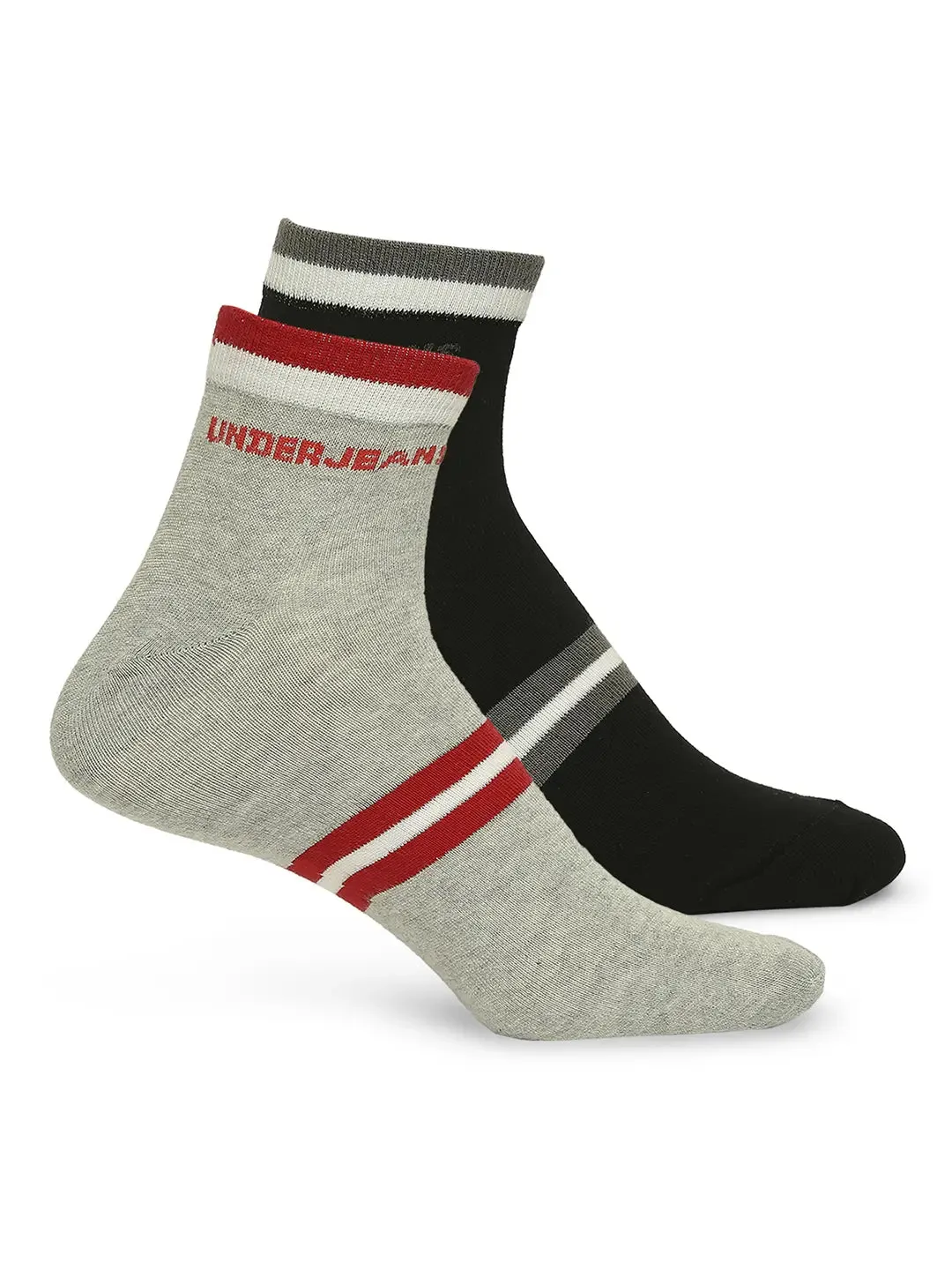 Men Premium Black & Grey Melange Ankle Length Socks - Pack Of 2 - Underjeans By Spykar