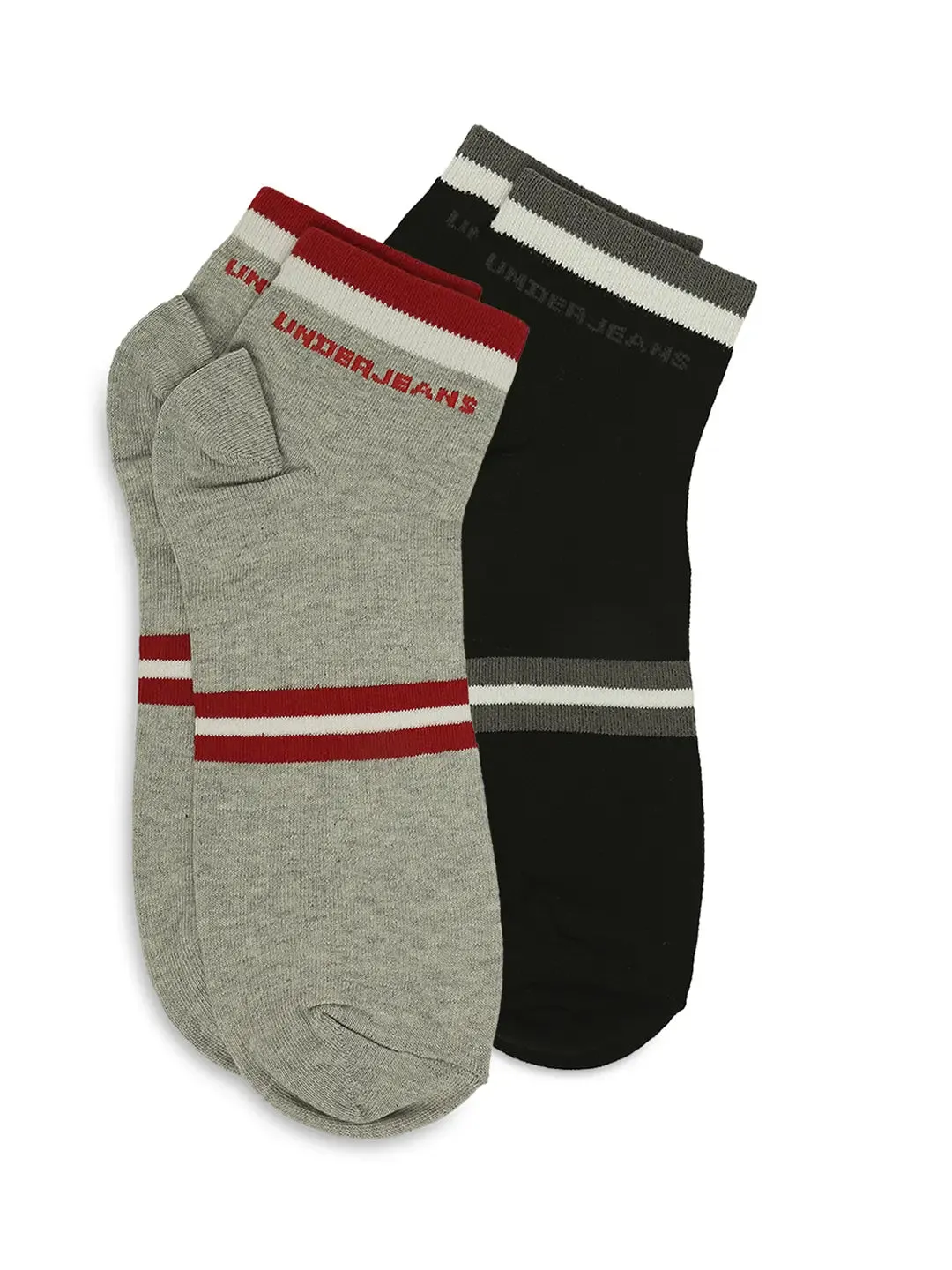 Men Premium Black & Grey Melange Ankle Length Socks - Pack Of 2 - Underjeans By Spykar
