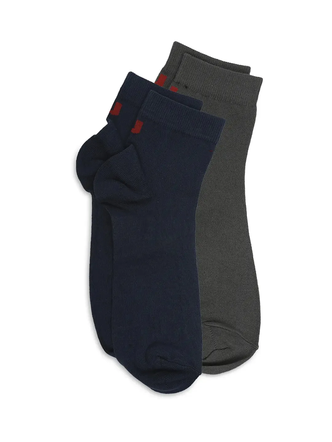 Men Premium Dark Blue & Grey Ankle Length Socks - Pack Of 2- Underjeans By Spykar