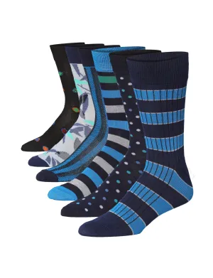 Men's 6-Pack Colorful Novelty Socks with Dots, Stripes, and Floral Designs