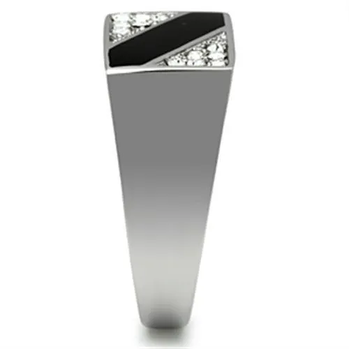 Mens Black Stripe Stainless Steel Synthetic Crystal Rings