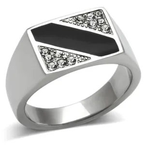 Mens Black Stripe Stainless Steel Synthetic Crystal Rings