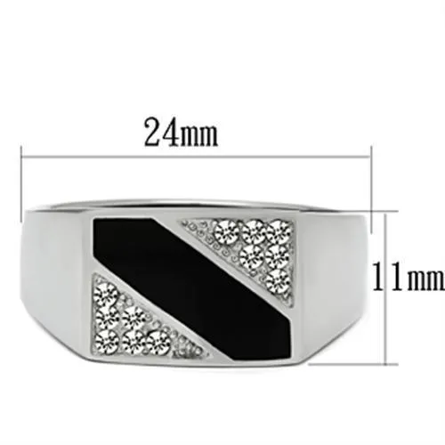 Mens Black Stripe Stainless Steel Synthetic Crystal Rings