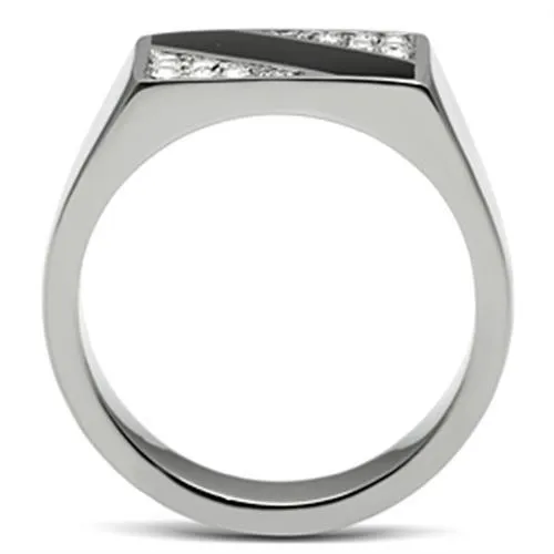 Mens Black Stripe Stainless Steel Synthetic Crystal Rings