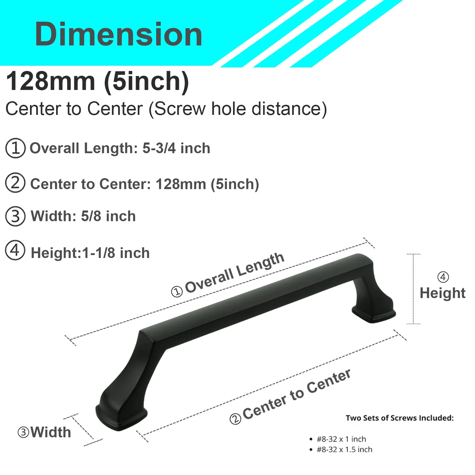 MH1656 Solid Matte Black Cabinet Pulls Handles