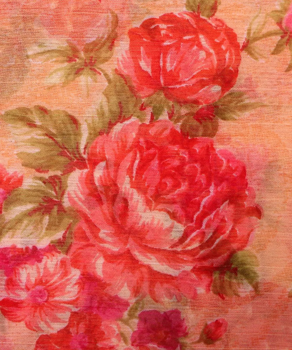 Peach Colour Floral Print Chiffon Fabric