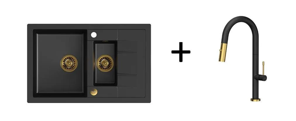 Quadron Felicity kitchen pull-out spray tap, Mix & Match Matte Black/Gold