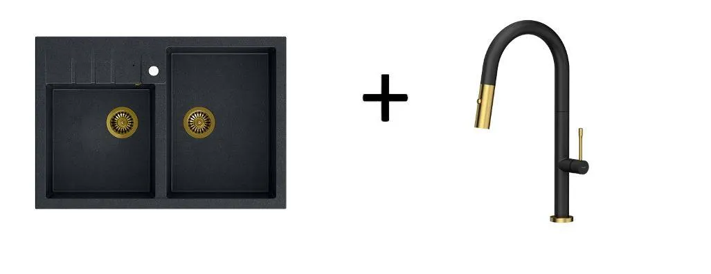 Quadron Felicity kitchen pull-out spray tap, Mix & Match Matte Black/Gold