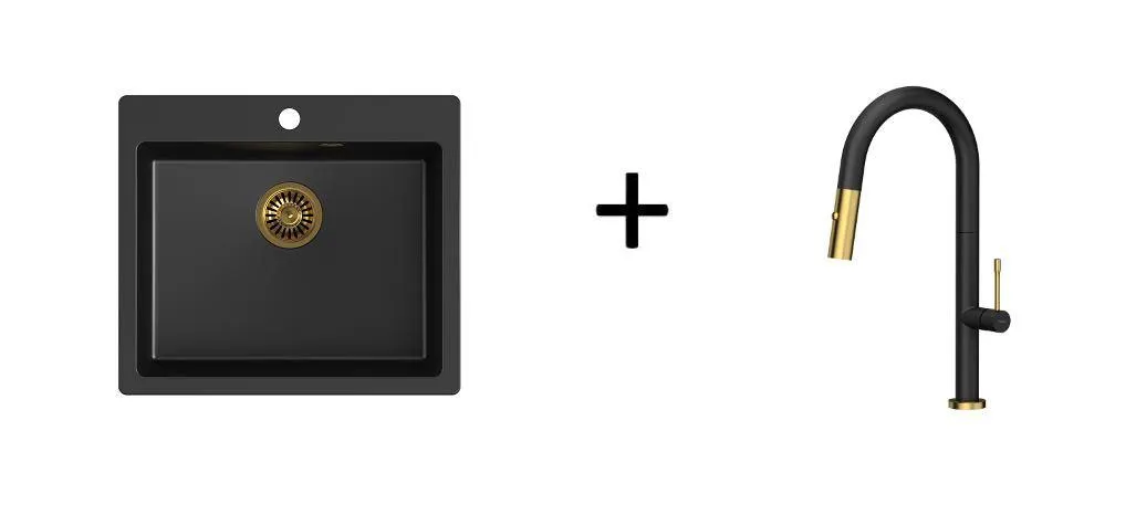 Quadron Felicity kitchen pull-out spray tap, Mix & Match Matte Black/Gold