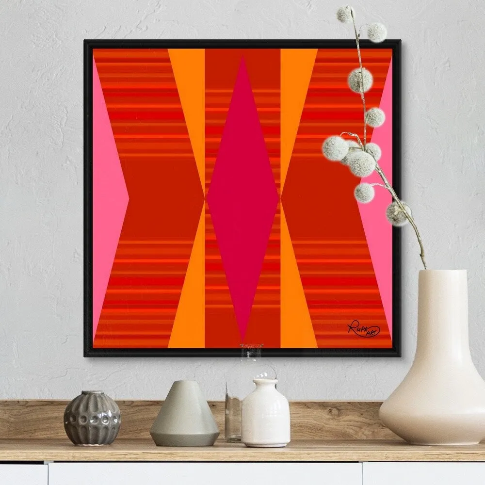 "Bright Orange Pink Yellow II" Black Float Frame Canvas Art